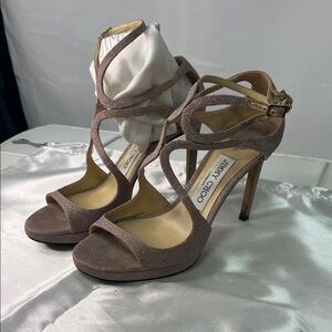 Jimmy Choo Glittery Strappy Heels - Taupe